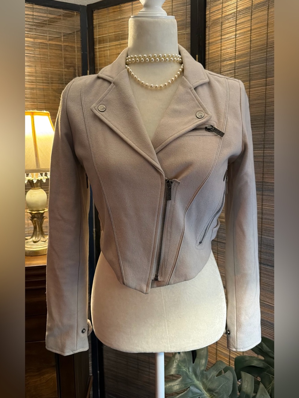 Married to the Mob MTTM Wool Blend Moto Biker Jacket S Cream Cropped